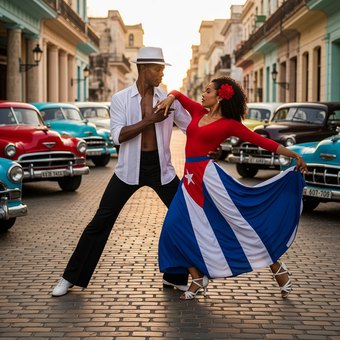 A couple dancing Cuban salsa in a Havana street